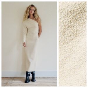 Zara Cream One-Shoulder Midi Dress
